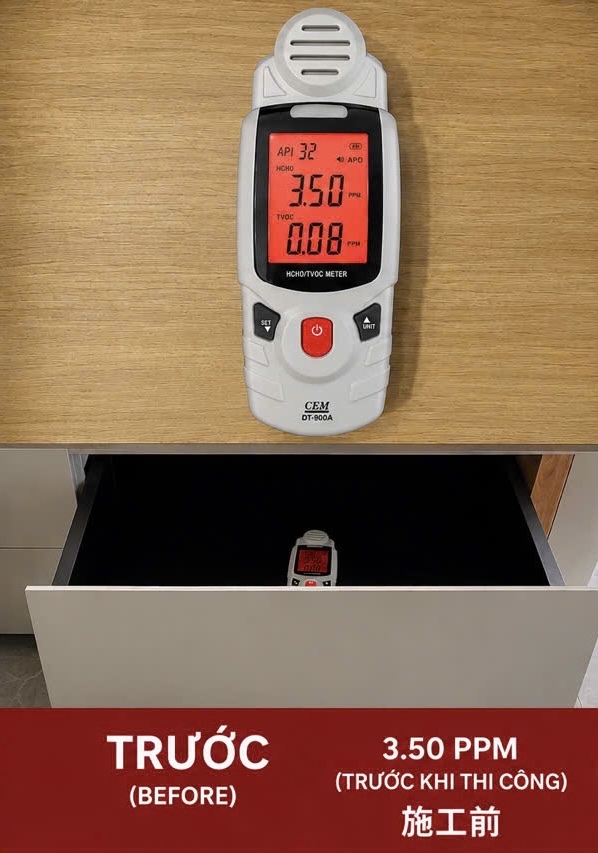 Đo Formaldehyde trước khi thi công: 3,50 ppm